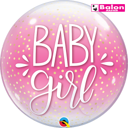 Baby girl pink and confetti dots bubble 22in