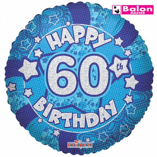 Holographic blue happy 60th birthday 18in