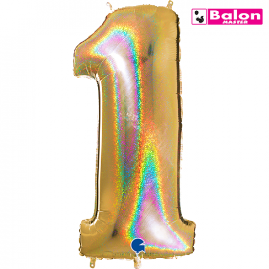 Glitter holographic zlatni broj 1
